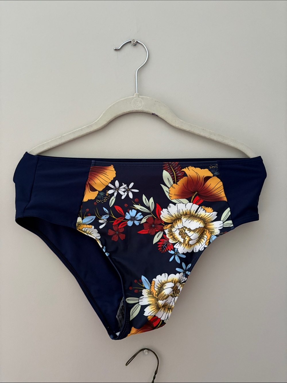 Zaful Navy Floral High-Waist Bikini Bottom